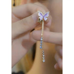 Dripping Glaze Butterfly Crystal Long Drop Earrings