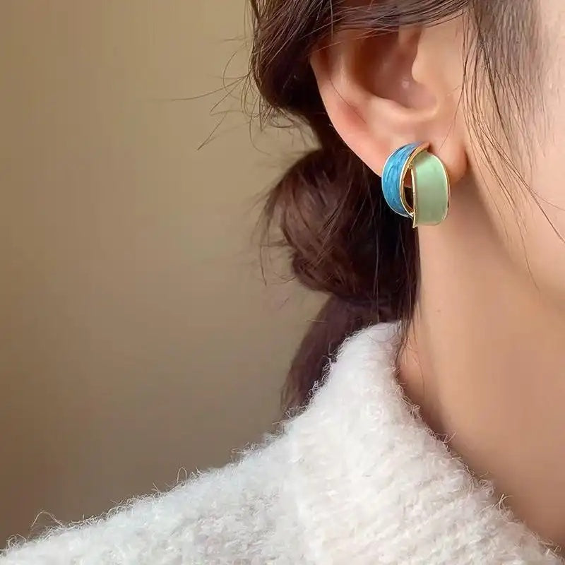 Dripping Oil Blue Stud Earrings