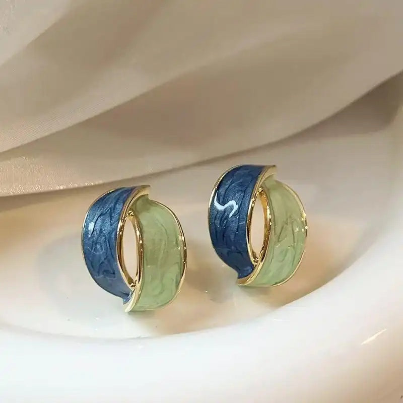 Dripping Oil Blue Stud Earrings