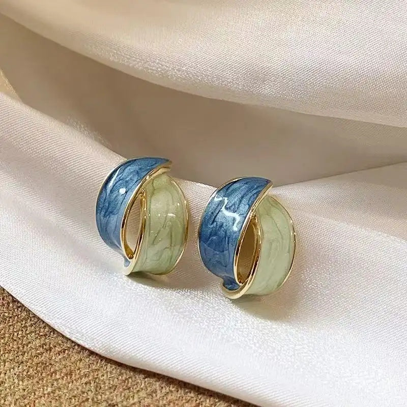 Dripping Oil Blue Stud Earrings