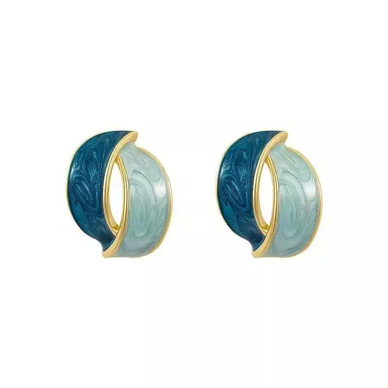 Dripping Oil Blue Stud Earrings
