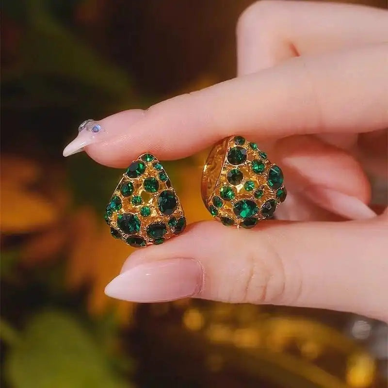 Emerald Crystal Dome Stud Earrings