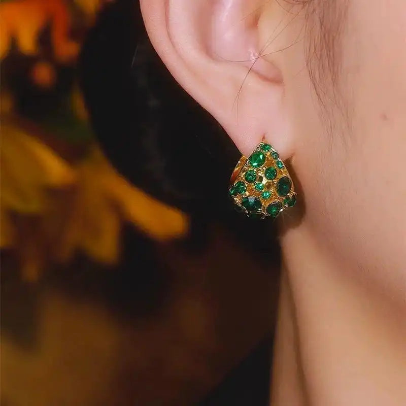 Emerald Crystal Dome Stud Earrings