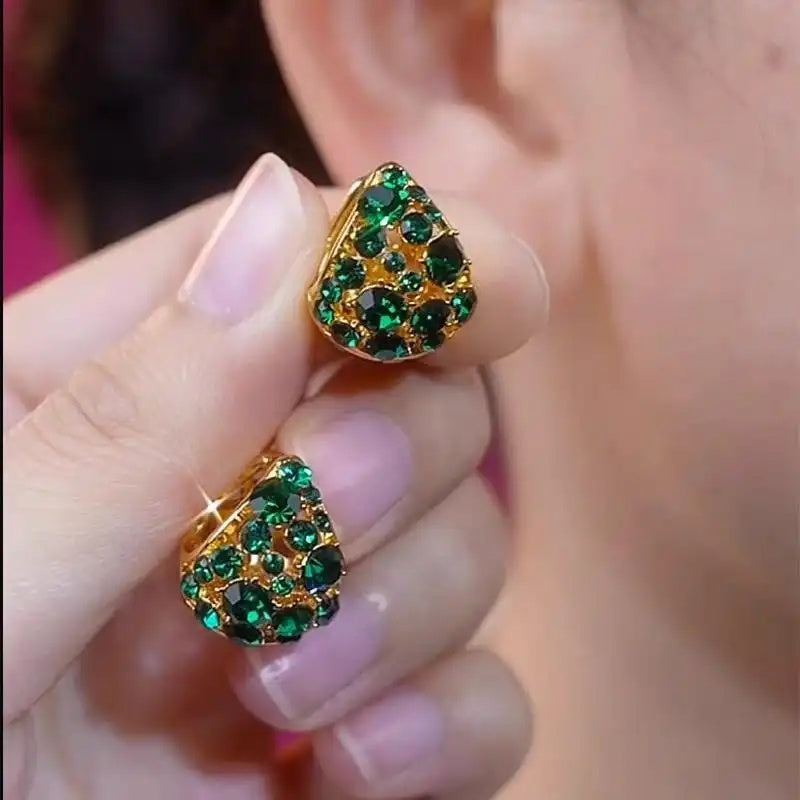 Emerald Crystal Dome Stud Earrings