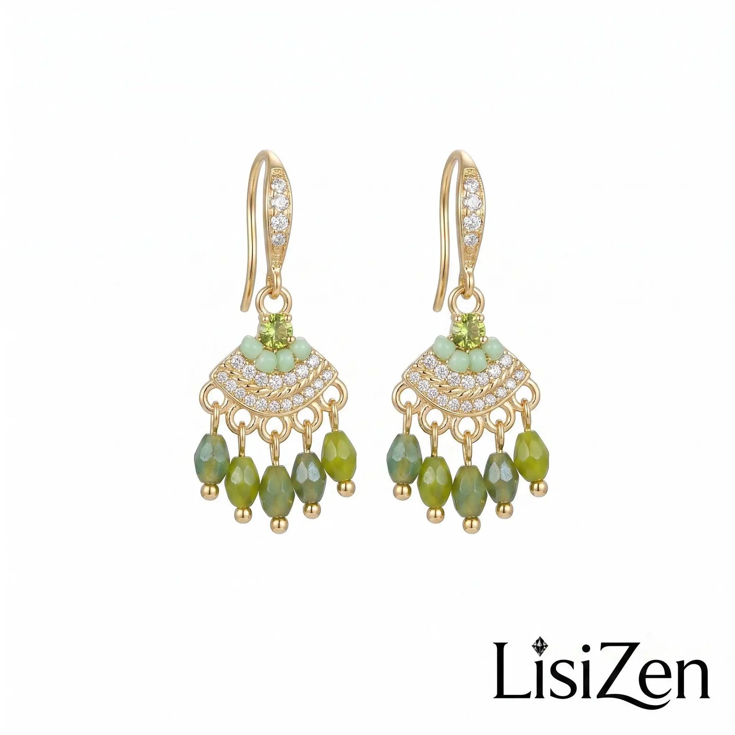 Emerald Green Crystal Tassel Drop Earrings