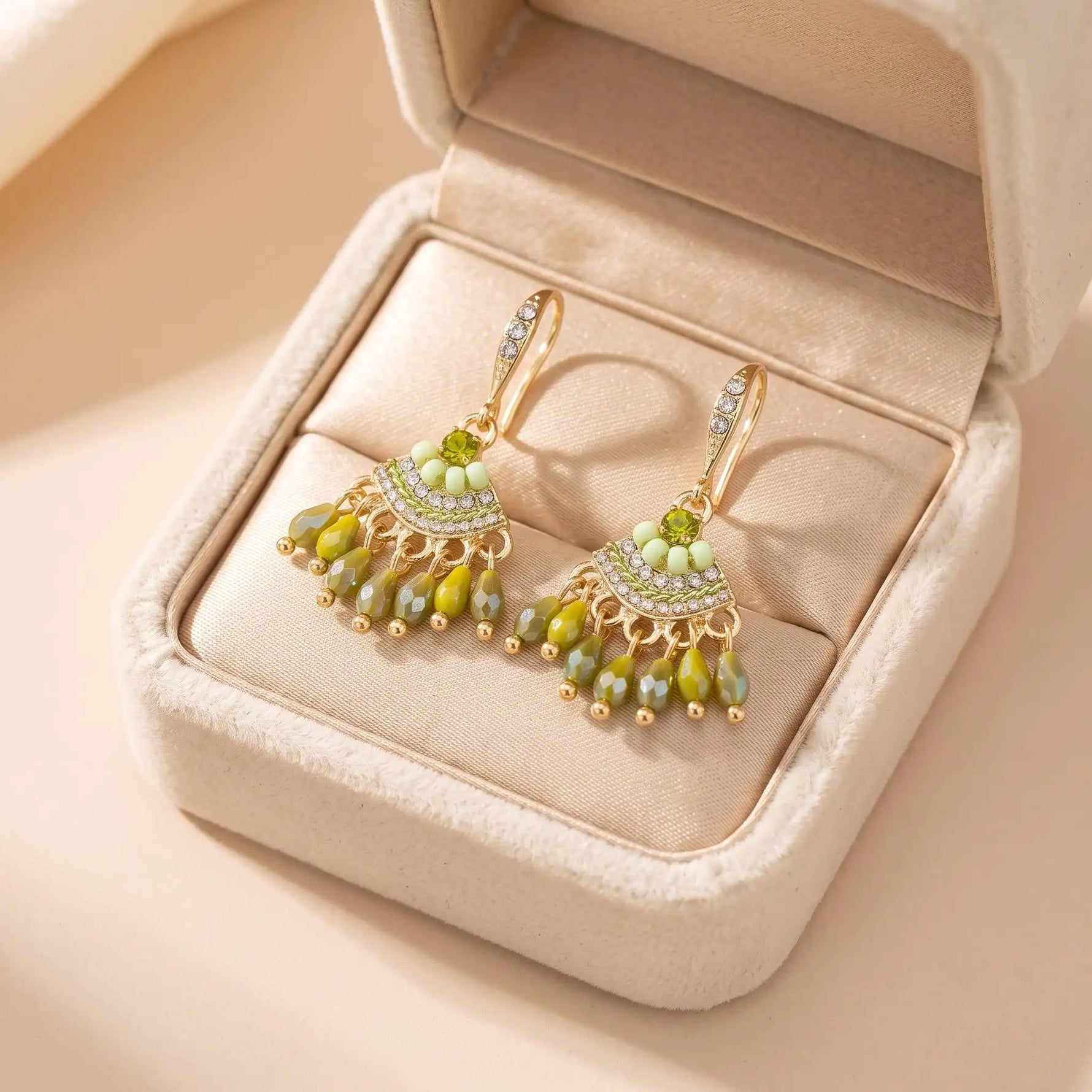Emerald Green Crystal Tassel Drop Earrings