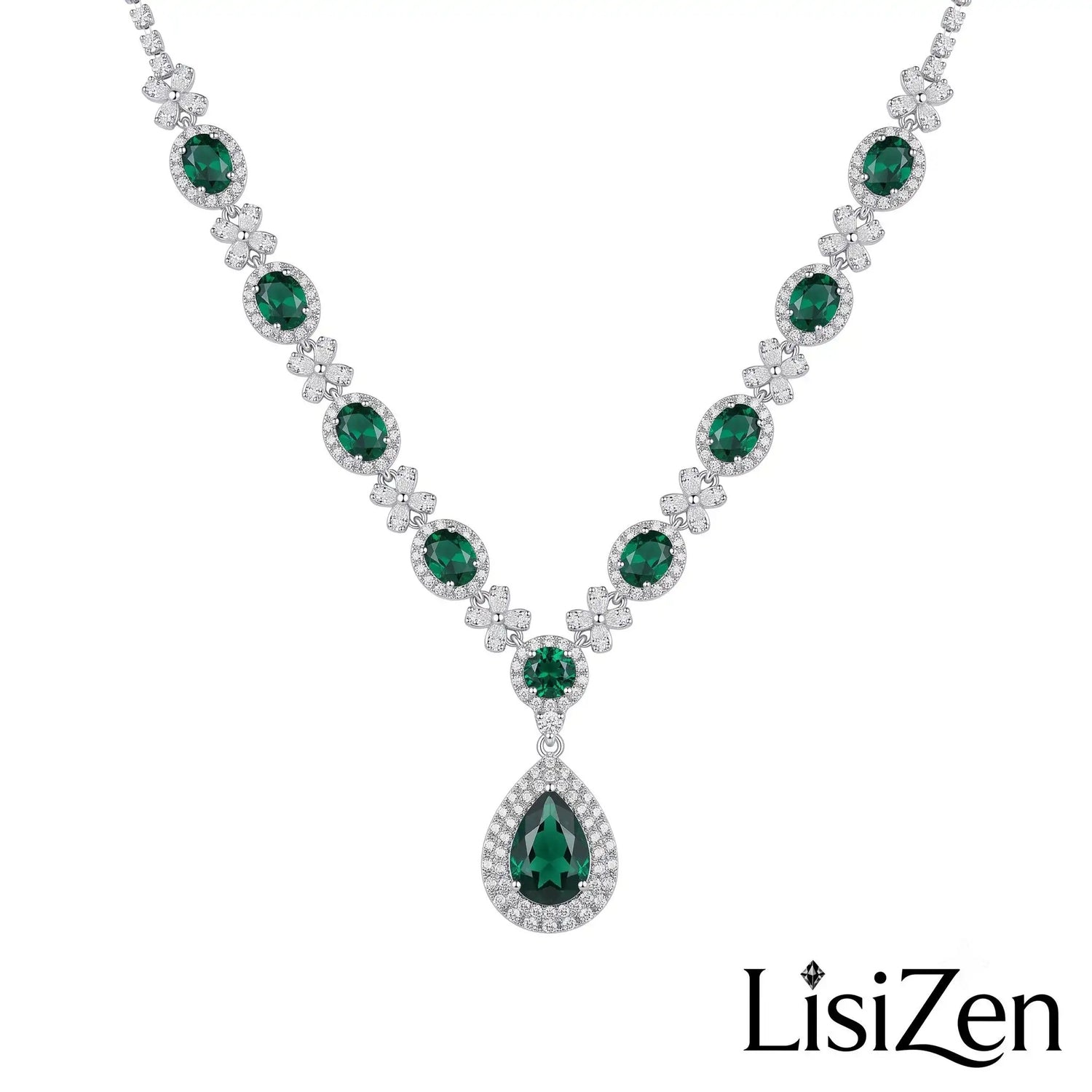 Emerald Green Crystal Teardrop Necklace