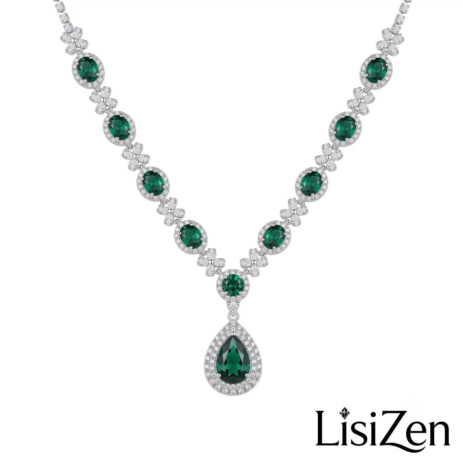 Emerald Green Crystal Teardrop Necklace