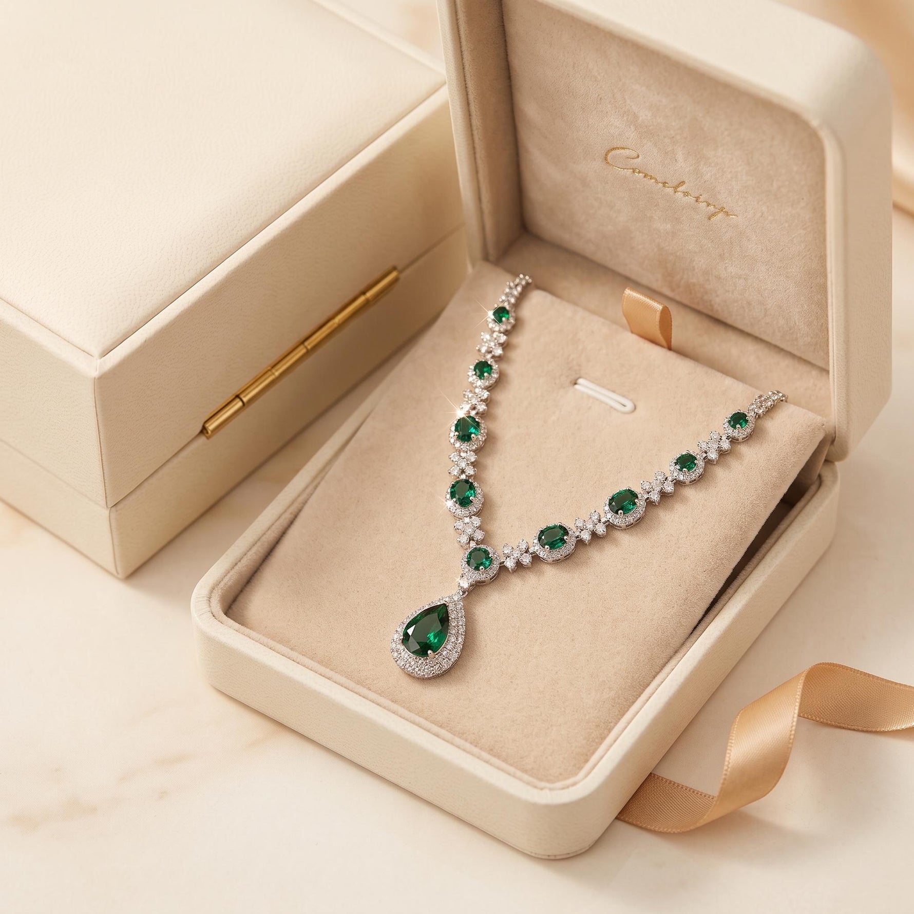 Emerald Green Crystal Teardrop Necklace