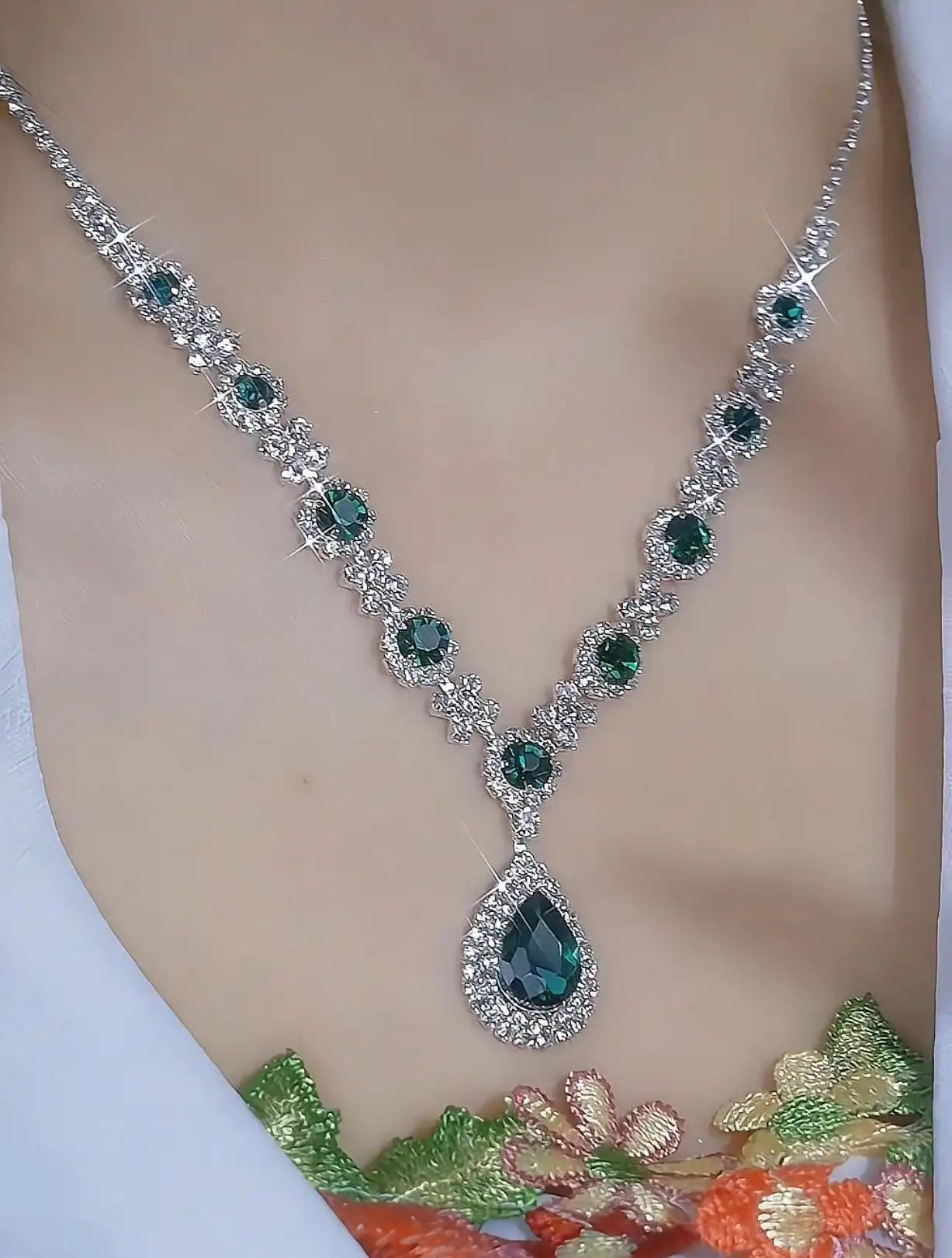 Emerald Green Crystal Teardrop Necklace