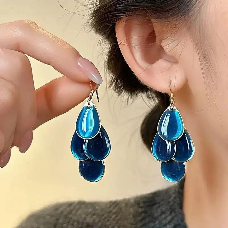Enamel Droplet Tassel Drop Earrings