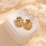 Enamel Heart Flower Stud Earrings