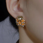 Enamel Heart Flower Stud Earrings