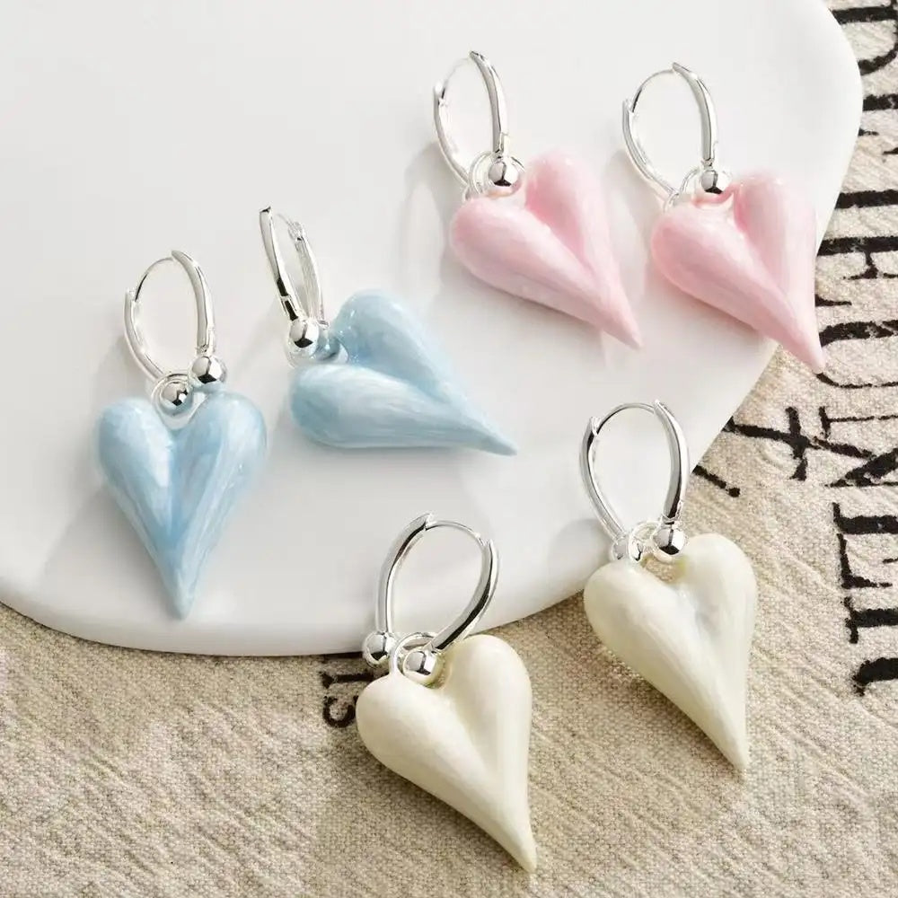 Enamel Heart Hoop Earrings