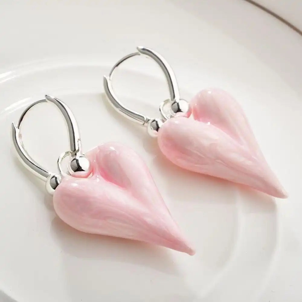 Enamel Heart Hoop Earrings