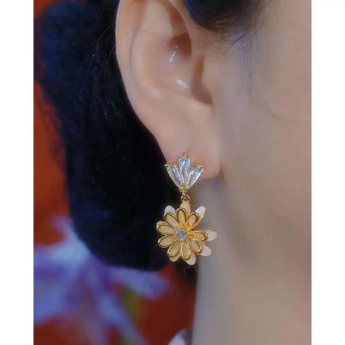 Enamel Oil- Daisy Drop Earrings