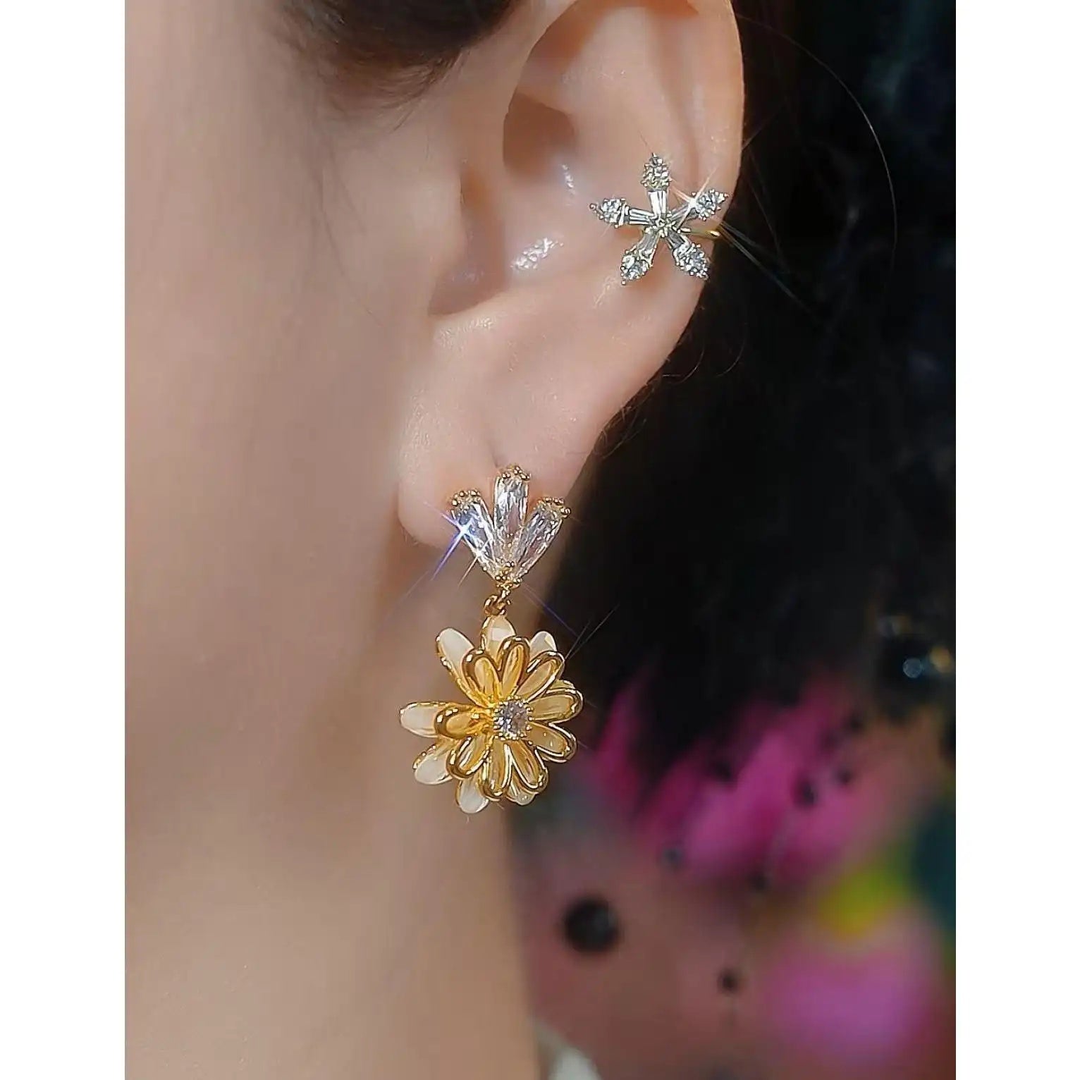 Enamel Oil- Daisy Drop Earrings