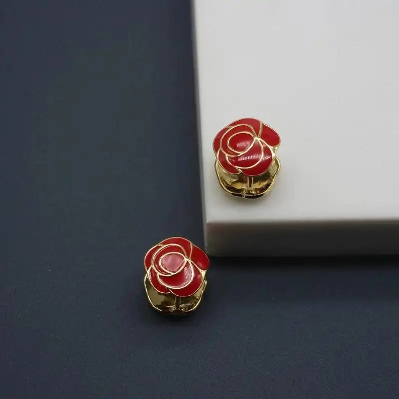 Enamel Rose Double-Sided Earrings