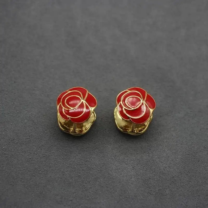 Enamel Rose Double-Sided Earrings