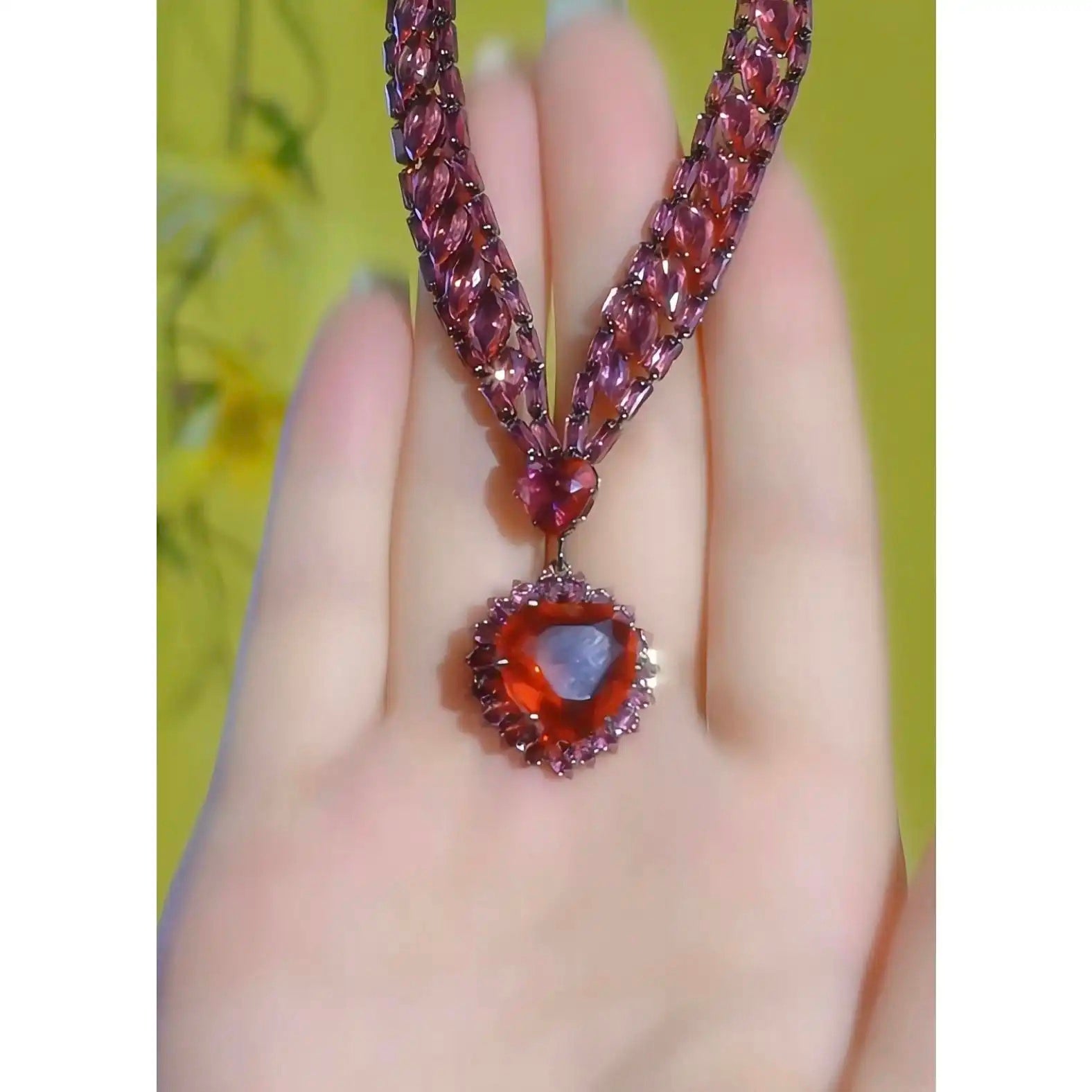 Enchanting Rainbow Heart Gemstone Necklace