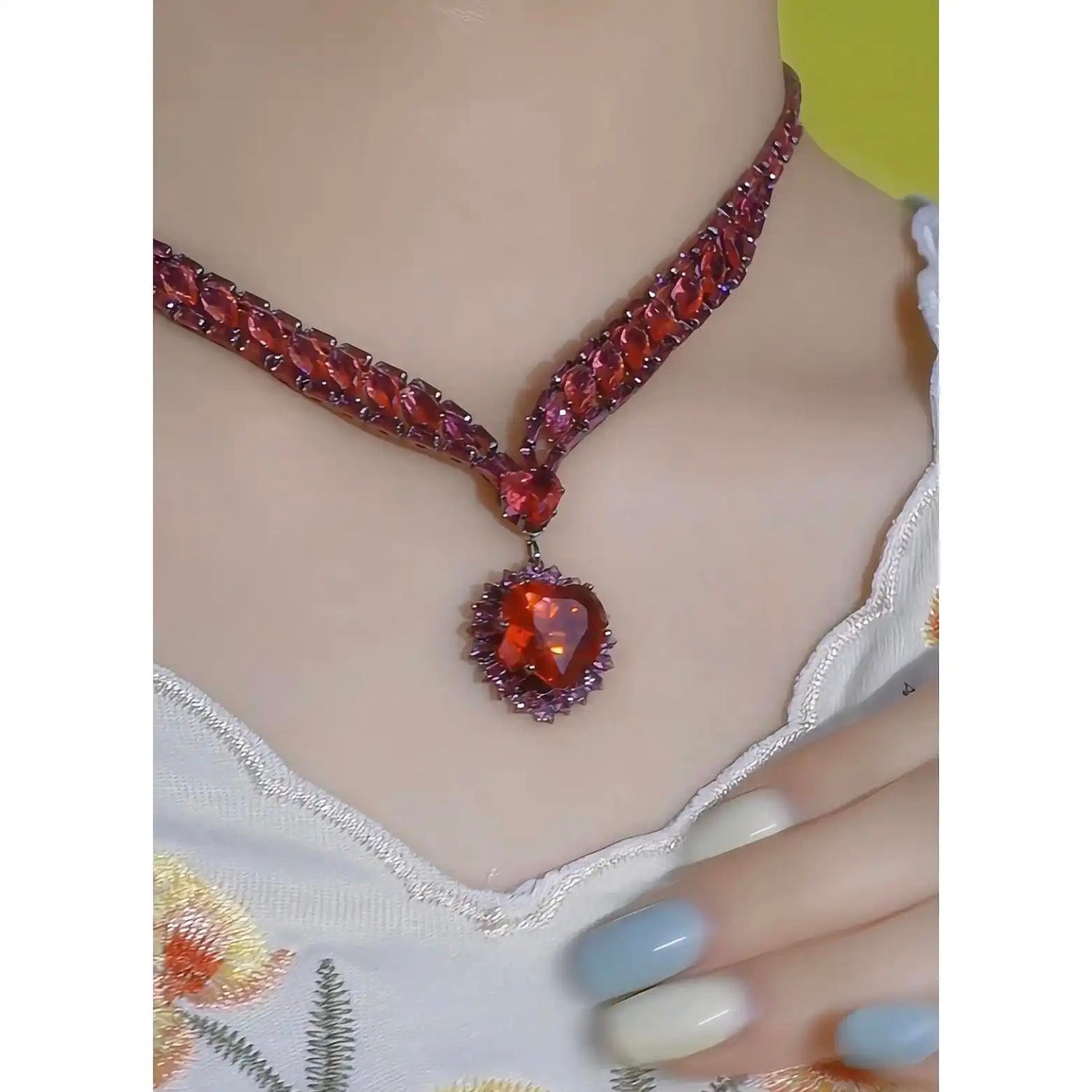 Enchanting Rainbow Heart Gemstone Necklace