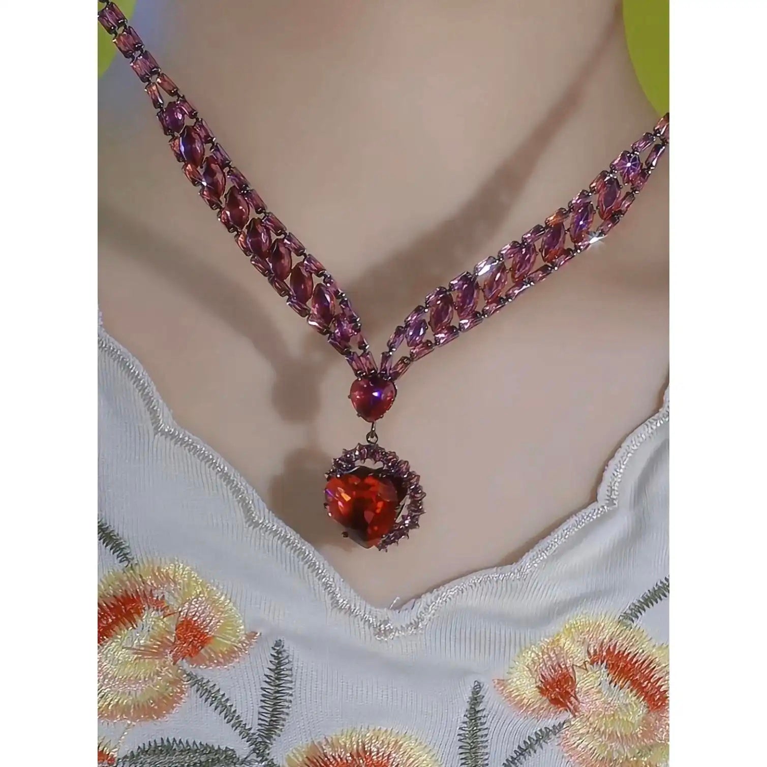 Enchanting Rainbow Heart Gemstone Necklace