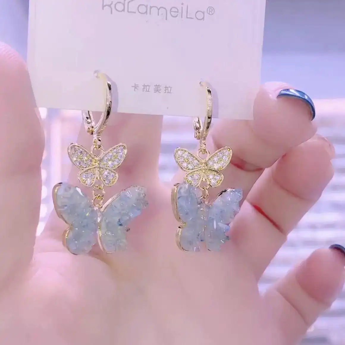 Ethereal Light Blue Crystal Butterfly Earrings