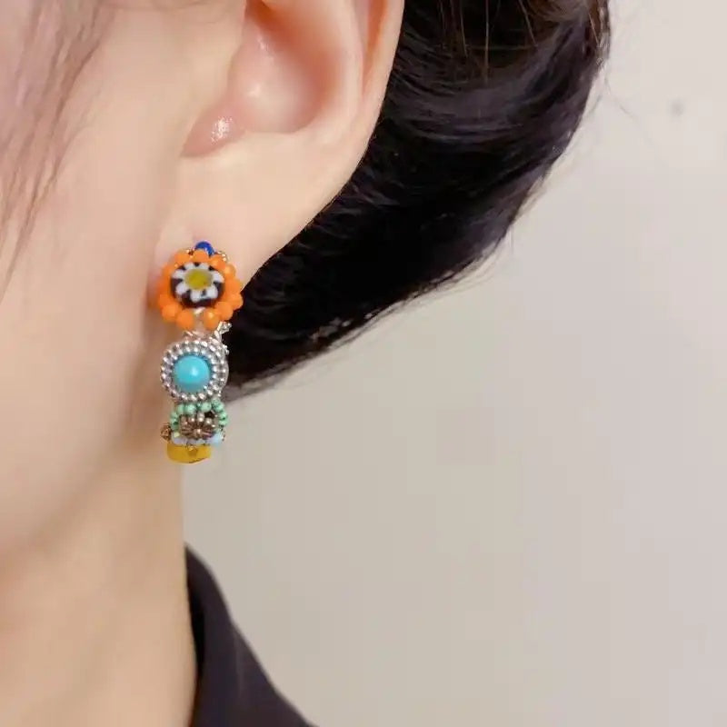 Euro-American Handmade Colorful Petal C-Shaped Hoop Earrings