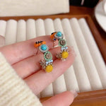 Euro-American Handmade Colorful Petal C-Shaped Hoop Earrings