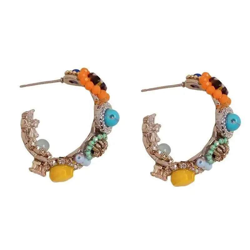 Euro-American Handmade Colorful Petal C-Shaped Hoop Earrings