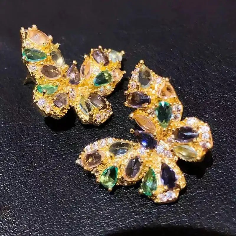 Europe and America Crystal Flower Earrings