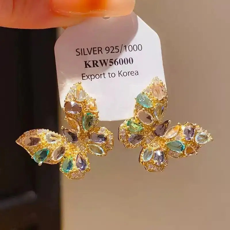 Europe and America Crystal Flower Earrings