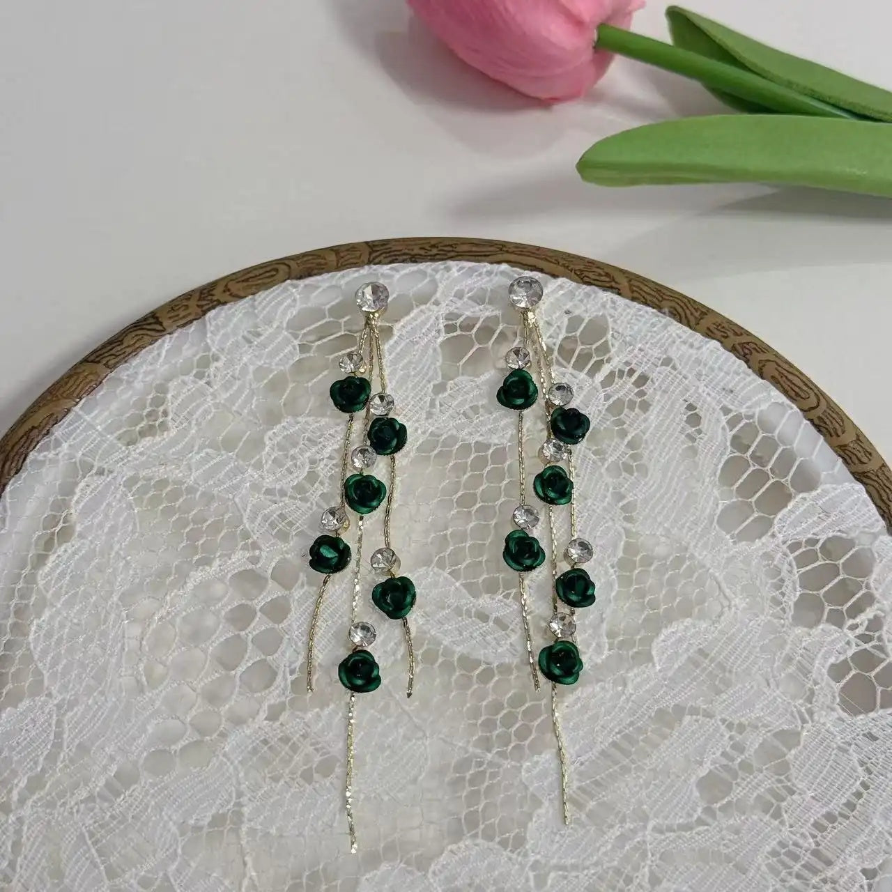 European and American Flower Long Drop Earrings