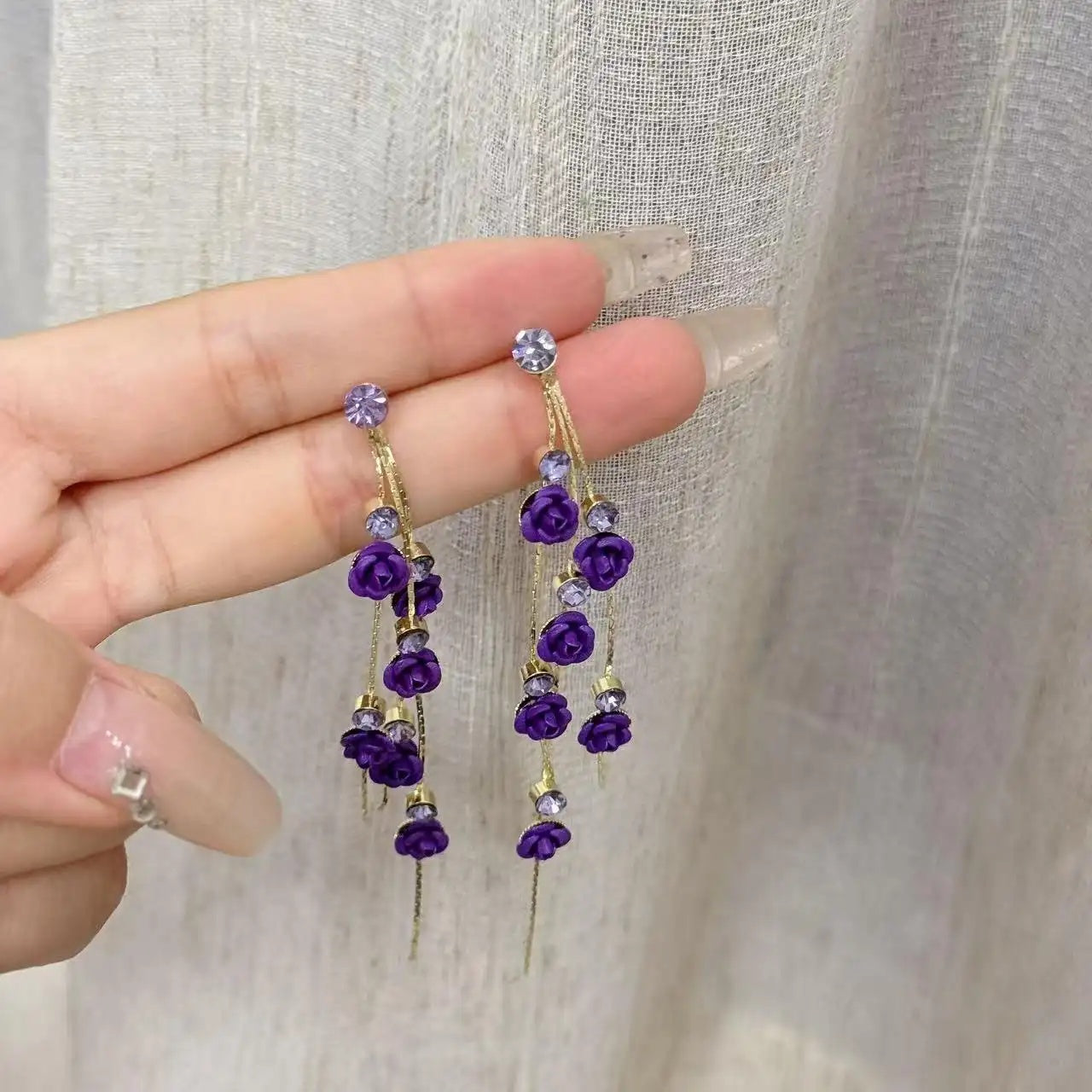 European and American Flower Long Drop Earrings