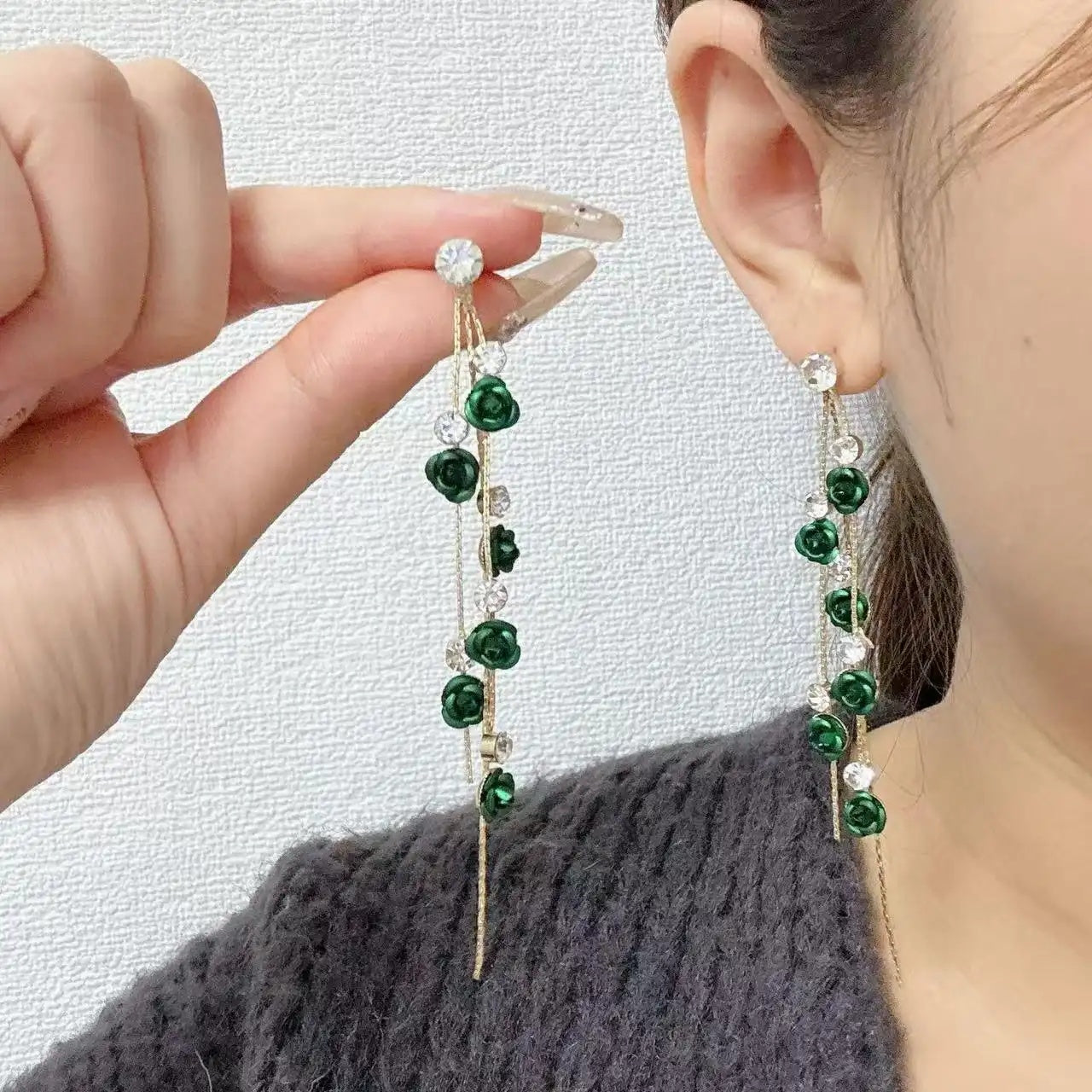 European and American Flower Long Drop Earrings