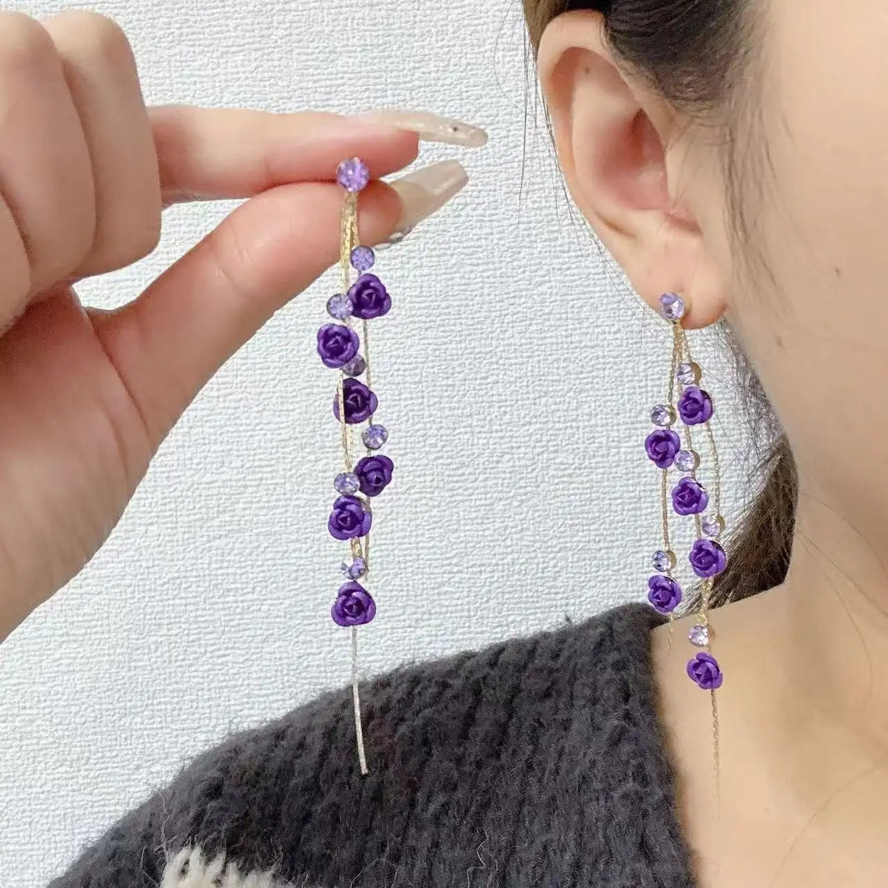 European and American Flower Long Drop Earrings