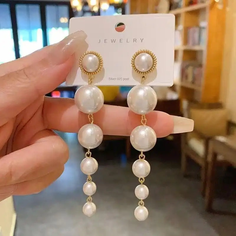 European and American Long Pearl Drop Earrings