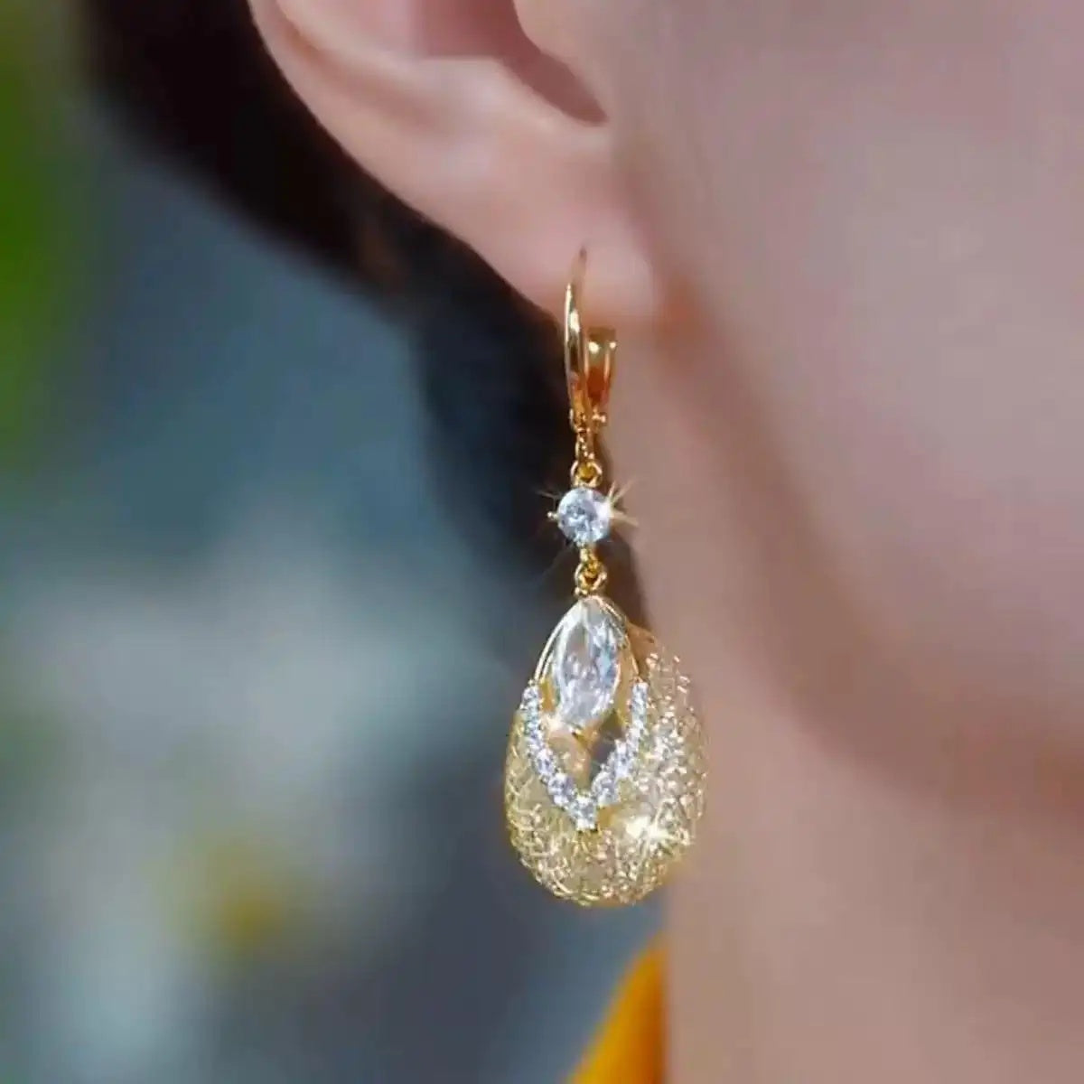 European Crystal Mesh Teardrop Drop Earrings