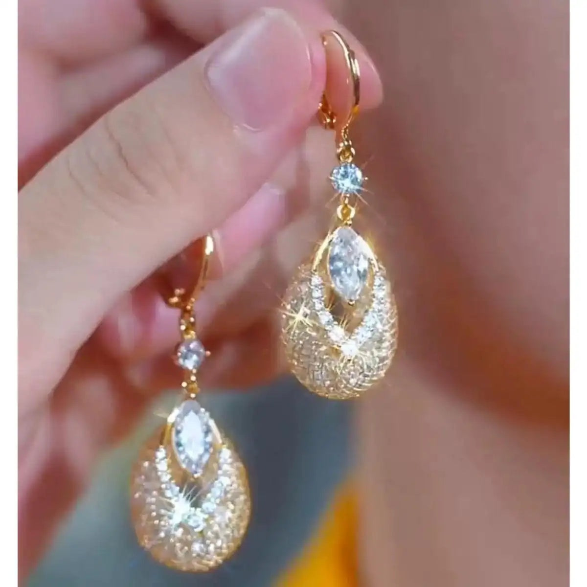 European Crystal Mesh Teardrop Drop Earrings
