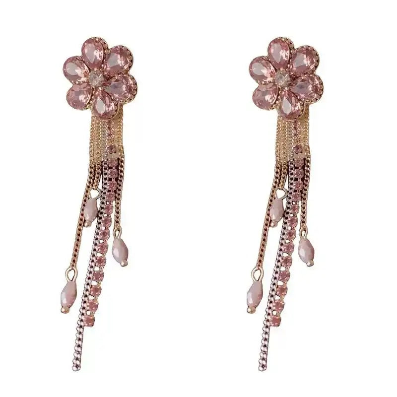 European Drill Petal Two-Wear Tassel Drop Earrings