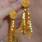 European Flower Rhombus Sequin Tassel Drop Earrings