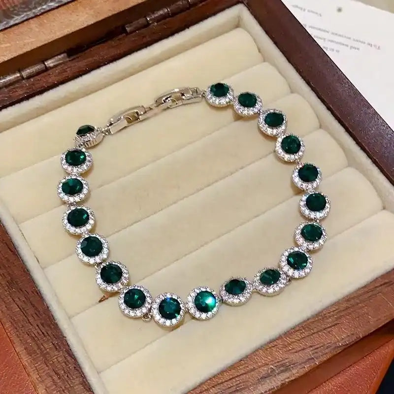 European Geometric Round Green Crystal Bracelet