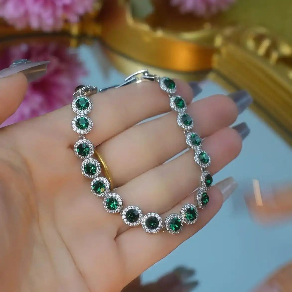 European Geometric Round Green Crystal Bracelet