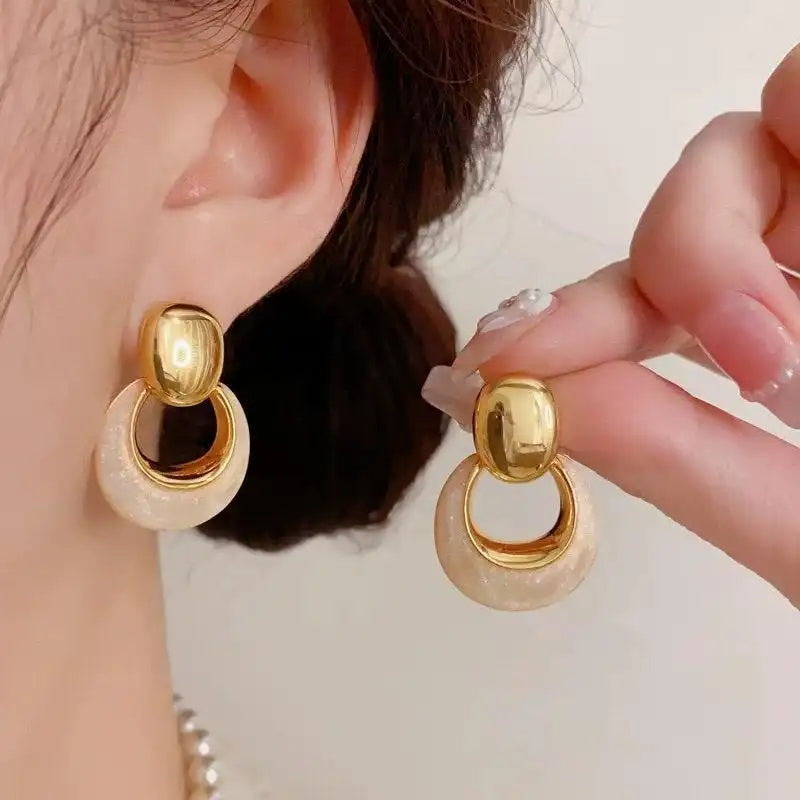 European Gold Oil Geometric Drop Earrings