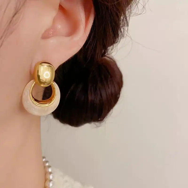 European Gold Oil Geometric Drop Earrings