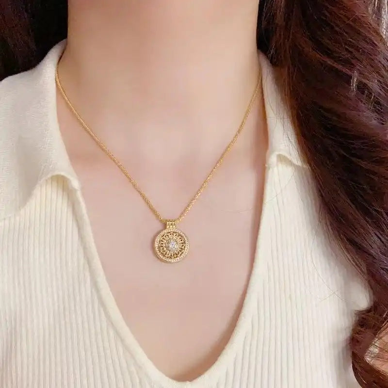 European Hollow Filigree Round Medallion Necklace