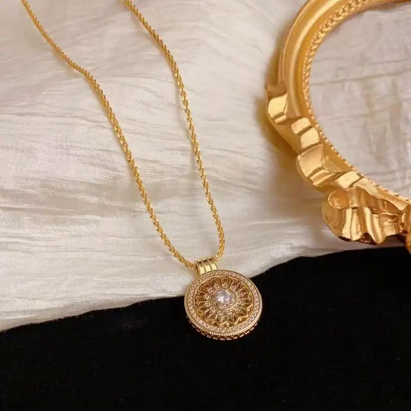 European Hollow Filigree Round Medallion Necklace