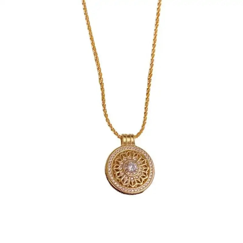 European Hollow Filigree Round Medallion Necklace