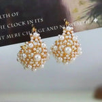 European Hollow Flower Basket Pearl Hoop Earrings