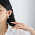 European Hollow Flower Basket Pearl Hoop Earrings